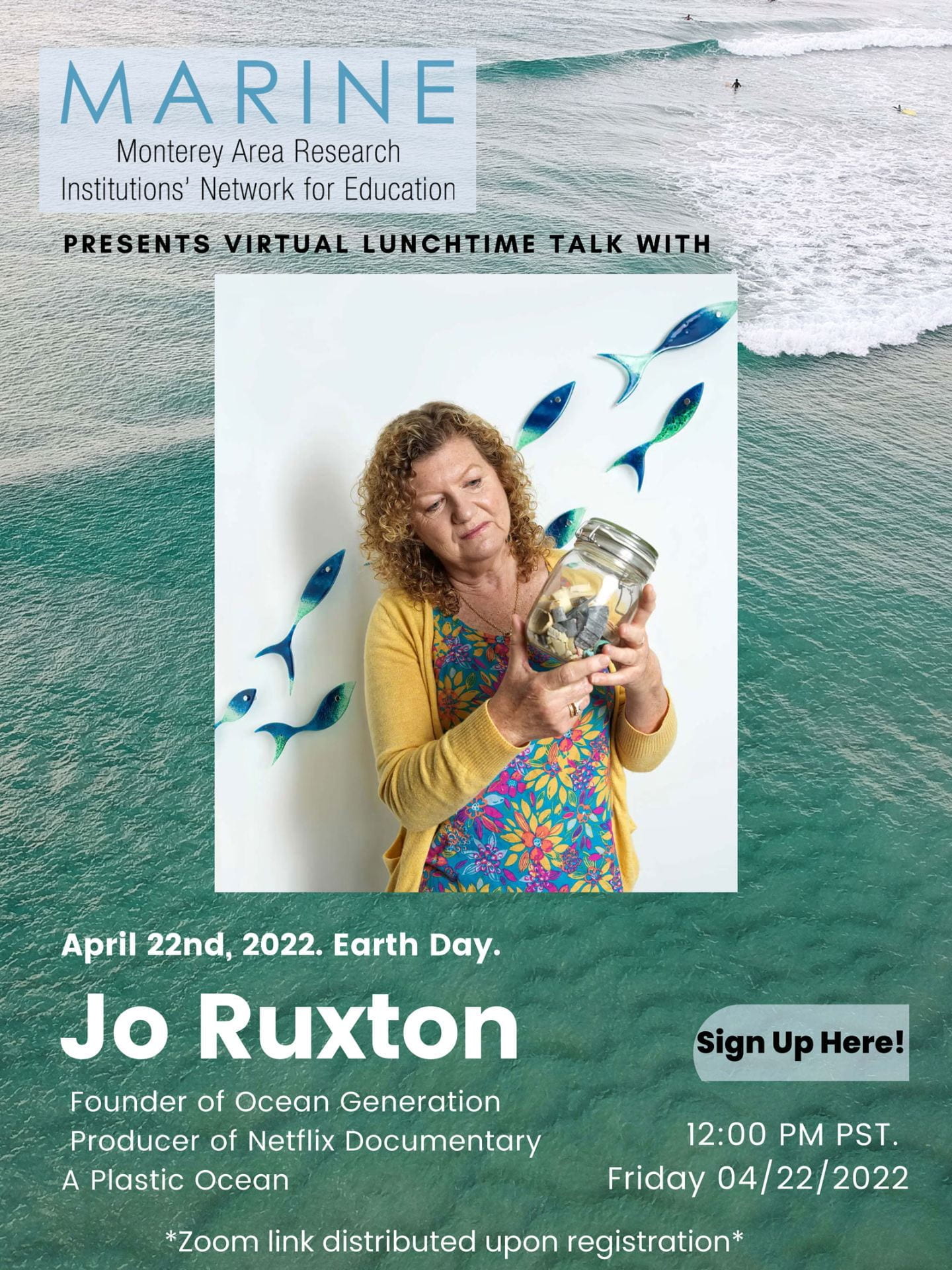 Jo Ruston in the middle of the flyer for a virtual presentation